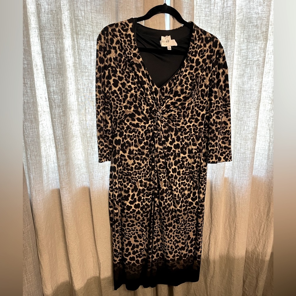 Animal PrintNEW Midi 3/4 Sleeve Stretch Flattering Under-breast-centered Ruched